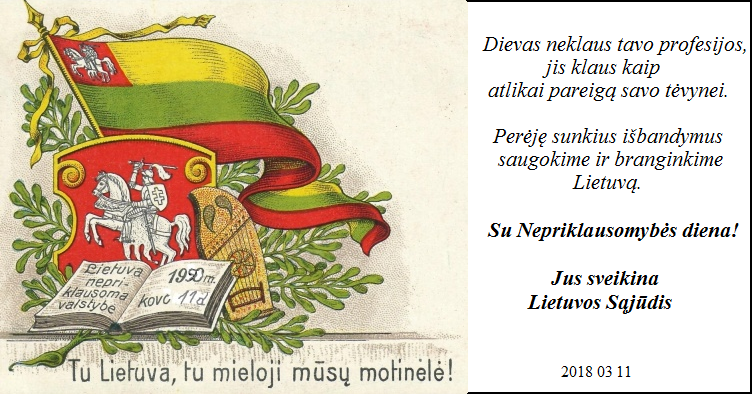 Lietuvos Sąjūdžio sveikinimas Kovo 11-osios proga