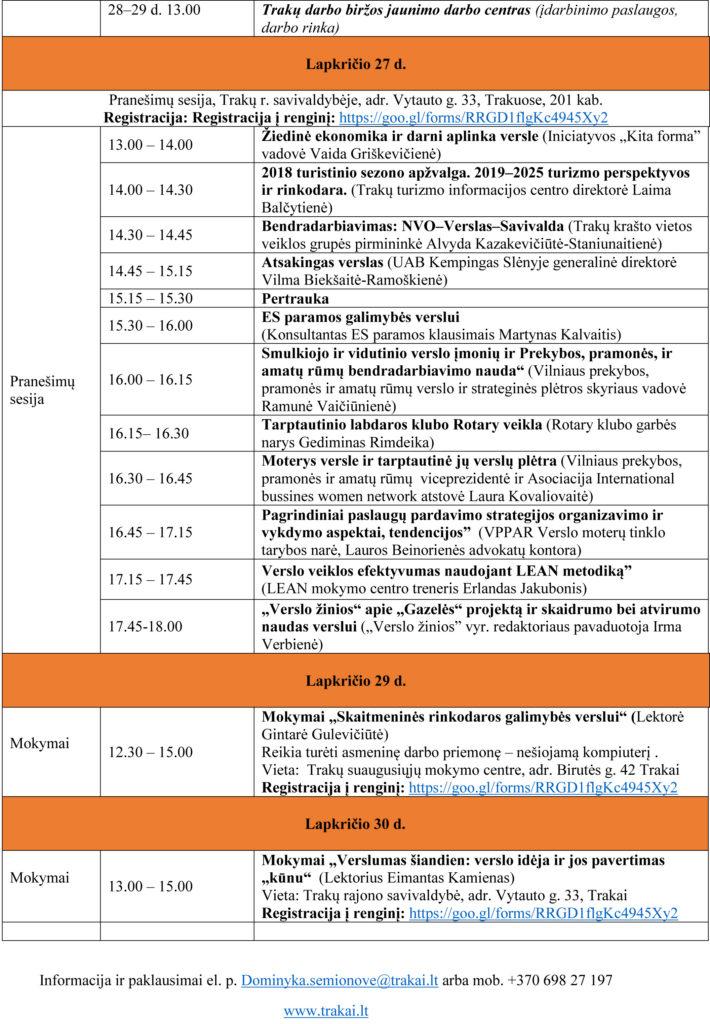 VERSLO SAVAITĖ TRAKŲ RAJONE 2018 m. lapkričio 26–30 d.