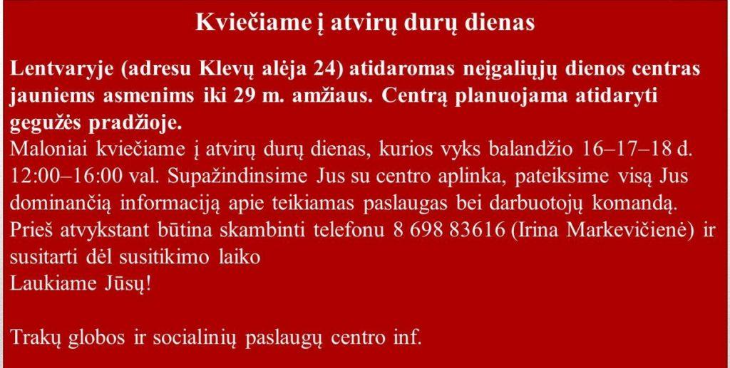 Kviečiame į atvirų durų dienas
